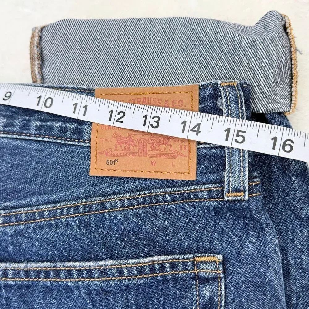 Levi’s Premium Denim 501 Rolled Hem Straight Jeans 29x32 Medium Dark Wash Button